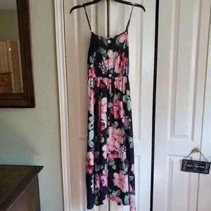 Flower Leaf Print Buttoned Knee Length Cami Dress
